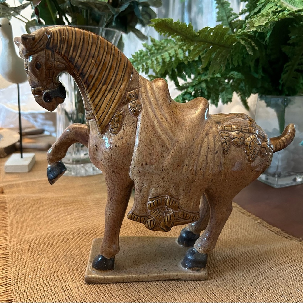Unique Ornate Brown Tan Horse Statue Equestrian Art